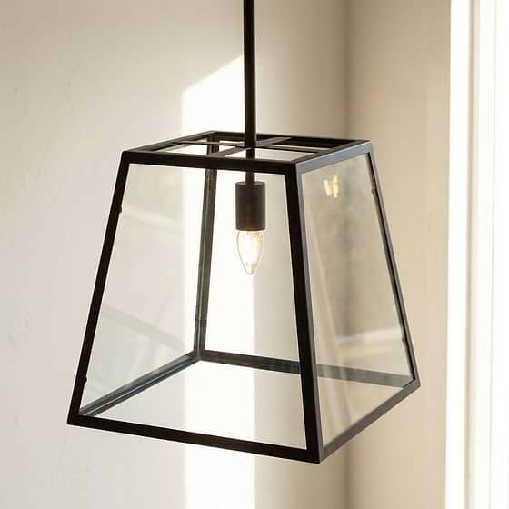 Large Geo Trapeze Metal and Glass Lantern Pendant Light - Ludlow Collection