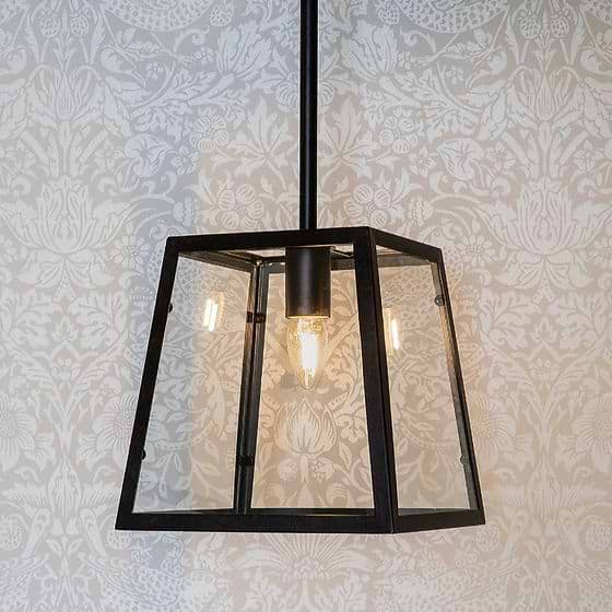 Small Geo Trapeze Metal and Glass Lantern Pendant Light - Ludlow Collection