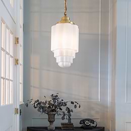 Soho Lighting Glasshouse Lacquered Brass Opal Art Deco Pendant Light - the Schoolhouse Collection