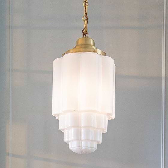 Soho Lighting Glasshouse Lacquered Brass Opal Art Deco Pendant Light - the Schoolhouse Collection