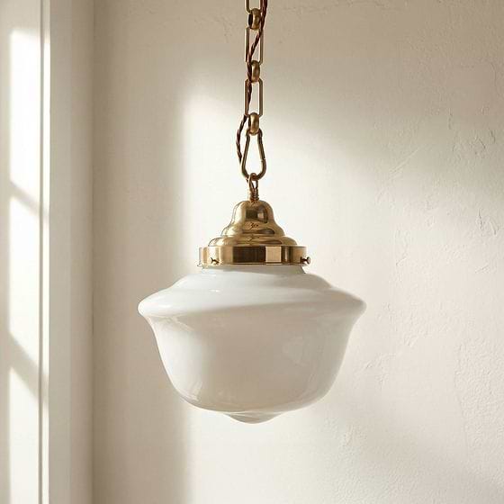 Soho Lighting Frith Brass Opaque Retro Glass Schoolhouse Stairwell Pendant Light
