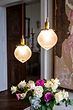 Soho Lighting Hollen Acorn Lacquered Antique Brass Prismatic Glass Arts and Crafts Style Pendant Light