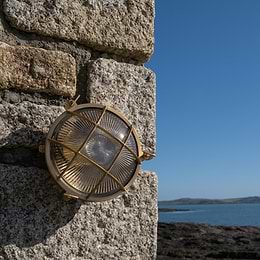 Soho Lighting Carlisle Grid Prismatic Glass IP65 Outdoor & Bathroom Polished Solid Brass Bulkhead Wall Light