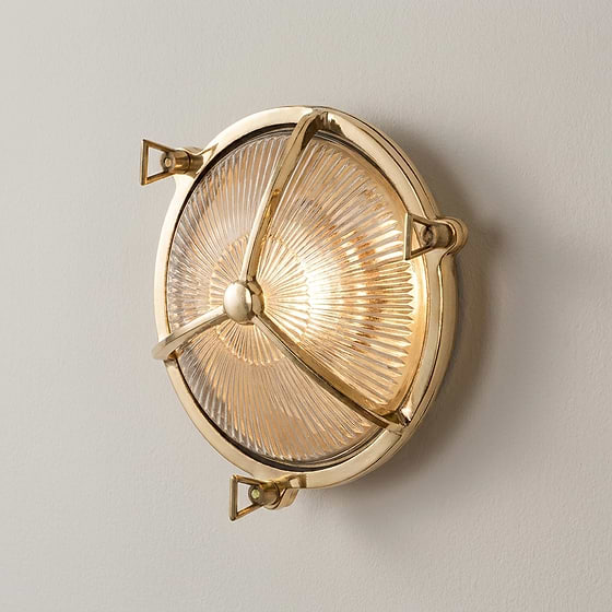 Soho Lighting Carlisle Trine IP65 Outdoor & Bathroom Polished Solid Brass Prismatic Glass Wall Light
