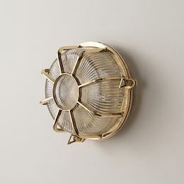 Soho Lighting Carlisle Web Prismatic Glass IP65 Outdoor & Bathroom Polished Solid Brass Bulkhead Wall Light
