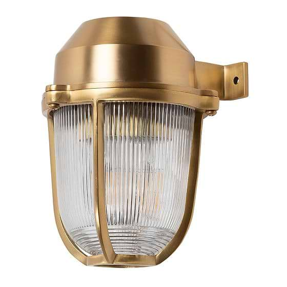 Soho Lighting Hopkin Lacquered Solid Antique Brass IP65 Prismatic Glass Outdoor & Bathroom Wall Light