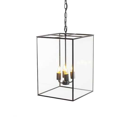 Soho Lighting London Lantern Pendant Light Crossbar Medium Matt Black Brass