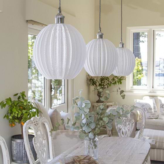 Baltic Fluted Globe Surf White Pendant Light