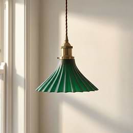 Scallop Fluted Bell Emerald Green Pendant Light