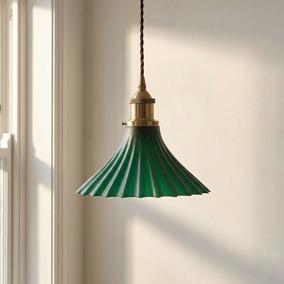 Scallop Fluted Bell Emerald Green Pendant Light