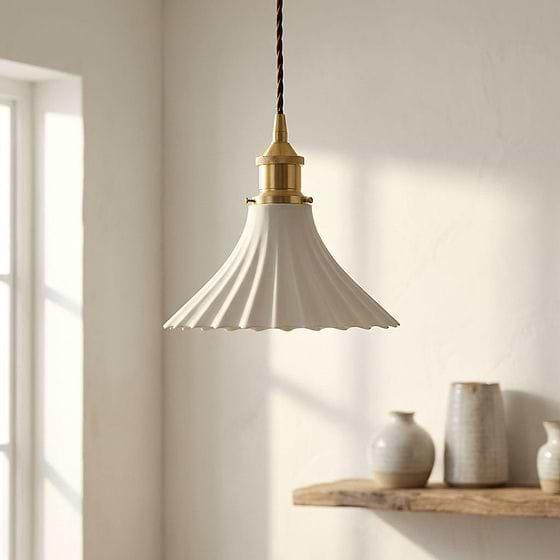 Scallop Fluted Bell Surf White Pendant Light