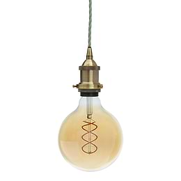 Soho Lighting Antique Brass Decorative Bulb Holder with Green Twisted Cable