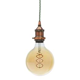 Soho Lighting Antique Copper Decorative Bulb Holder with Green Twisted Cable