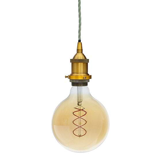 Soho Lighting Antique Gold Decorative Bulb Holder with Green Twisted Cable