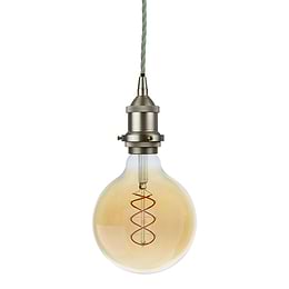 Soho Lighting Brushed Chrome Decorative Bulb Holder with Green Twisted Cable