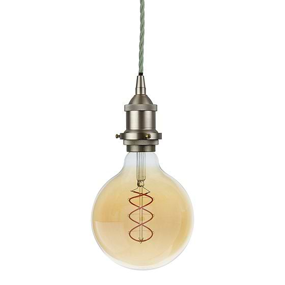 Soho Lighting Brushed Chrome Decorative Bulb Holder with Green Twisted Cable