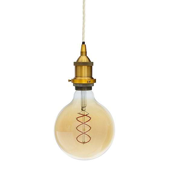 Soho Lighting Antique Gold Decorative Bulb Holder with Cream Twisted Cable