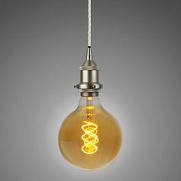 Soho Lighting Brushed Chrome Decorative Bulb Holder with Cream Twisted Cable