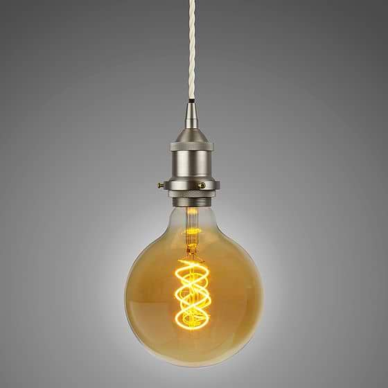 Soho Lighting Brushed Chrome Decorative Bulb Holder with Cream Twisted Cable