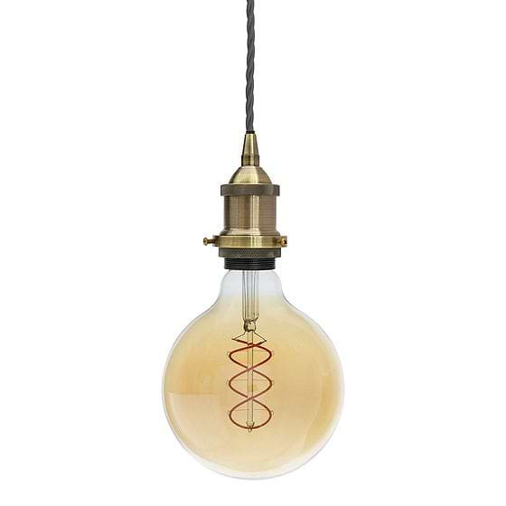 Soho Lighting Antique Brass Decorative Bulb Holder with Dark Grey Twisted Cable