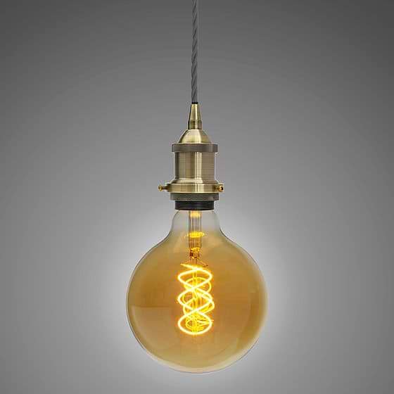 Soho Lighting Antique Brass Decorative Bulb Holder with Dark Grey Twisted Cable