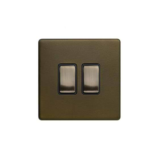 Soho Lighting Bronze 10A 2 Gang 2 Way Switch Black Inserts Screwless