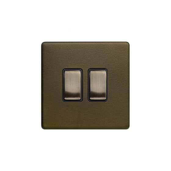 Soho Lighting Bronze 10A 2 Gang Intermediate Switch Black Inserts Screwless