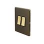 Soho Lighting Bronze & Brushed Brass 10A 2 Gang Intermediate Switch Black Inserts Screwless