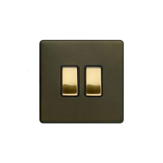 Soho Fusion Bronze with Brushed Brass 2 Gang Intermediate & 2 Way Switch Screwless 