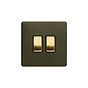 Soho Fusion Bronze with Brushed Brass 2 Gang Intermediate & 2 Way Switch Screwless