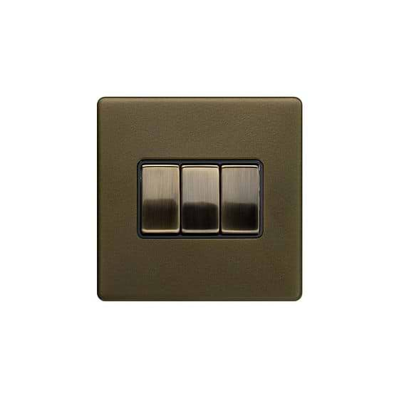 Soho Lighting Bronze 10A 3 Gang 2 Way Switch Black Inserts Screwless