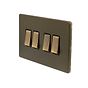 Soho Lighting Bronze 10A 4 Gang Intermediate Switch Black Inserts Screwless