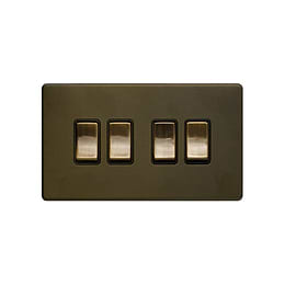 Soho Lighting Bronze 10A 4 Gang Intermediate Switch Black Inserts Screwless