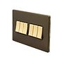 Soho Lighting Bronze & Brushed Brass 10A 6 Gang 2 Way Switch Black Inserts Screwless