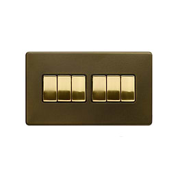 Soho Lighting Bronze & Brushed Brass 10A 6 Gang 2 Way Switch Black Inserts Screwless