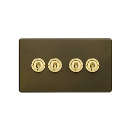 Soho Lighting Bronze & Brushed Brass 20A 4 Gang 2 Way Toggle Switch Screwless