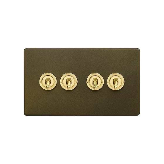 Soho Lighting Bronze & Brushed Brass 20A 4 Gang 2 Way Toggle Switch Screwless