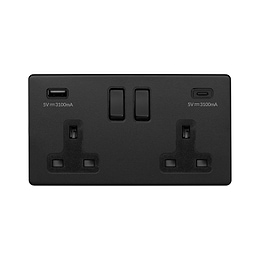 Matt Black 2 Gang USB C Socket