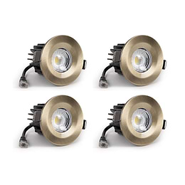4 Pack - Antique Brass Fixed CCT Fire Rated LED Dimmable 10W IP65 Downlight