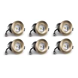 6 Pack - Antique Brass Fixed CCT Fire Rated LED Dimmable 10W IP65 Downlight