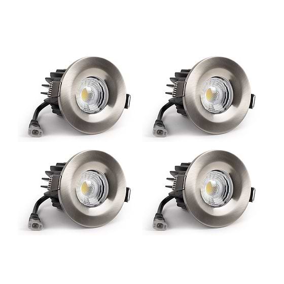 4 Pack - Brushed Chrome CCT Fire Rated LED Dimmable 10W IP65 Downlight