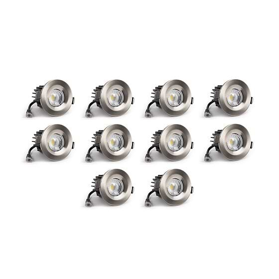 10 Pack - Brushed Chrome CCT Fire Rated LED Dimmable 10W IP65 Downlight