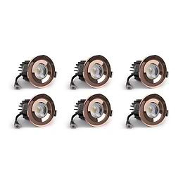 6 Pack - Polished Copper CCT Fire Rated LED Dimmable 10W IP65 Downlight