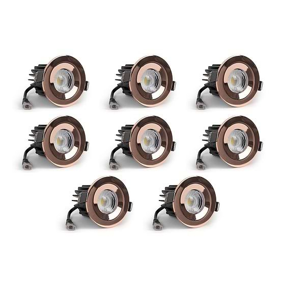 8 Pack - Polished Copper CCT Fire Rated LED Dimmable 10W IP65 Downlight