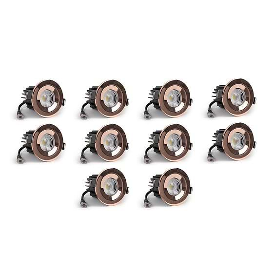 10 Pack - Polished Copper CCT Fire Rated LED Dimmable 10W IP65 Downlight