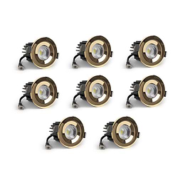 8 Pack - Polished Brass CCT Fire Rated LED Dimmable 10W IP65 Downlight