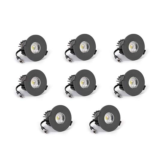 8 Pack - Graphite Grey CCT Fire Rated LED Dimmable 10W IP65 Downlight