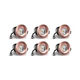 6 Pack - Brushed Copper CCT Fire Rated LED Dimmable 10W IP65 Downlight