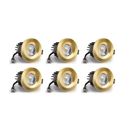 6 Pack - Brushed Gold CCT Fire Rated LED Dimmable 10W IP65 Downlight