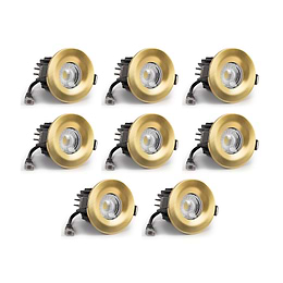 8 Pack - Brushed Gold CCT Fire Rated LED Dimmable 10W IP65 Downlight